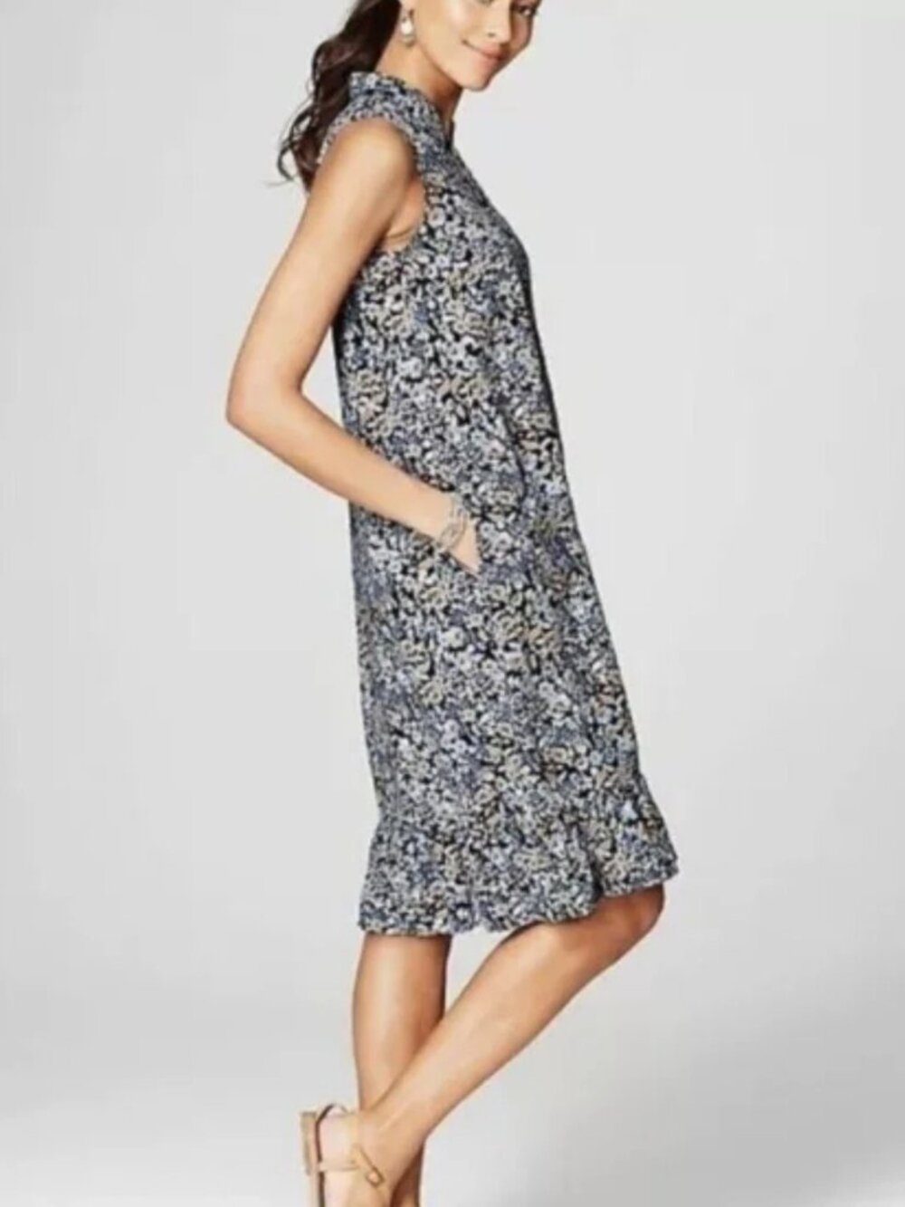J.Jill Navy Floral Sleeveless Dress – Button Front – Size S 🌸🔥